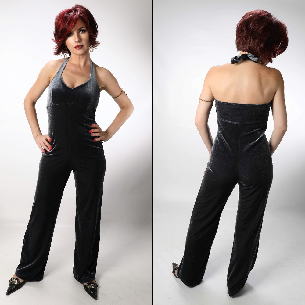 Gray velvet jumpsuit size xs